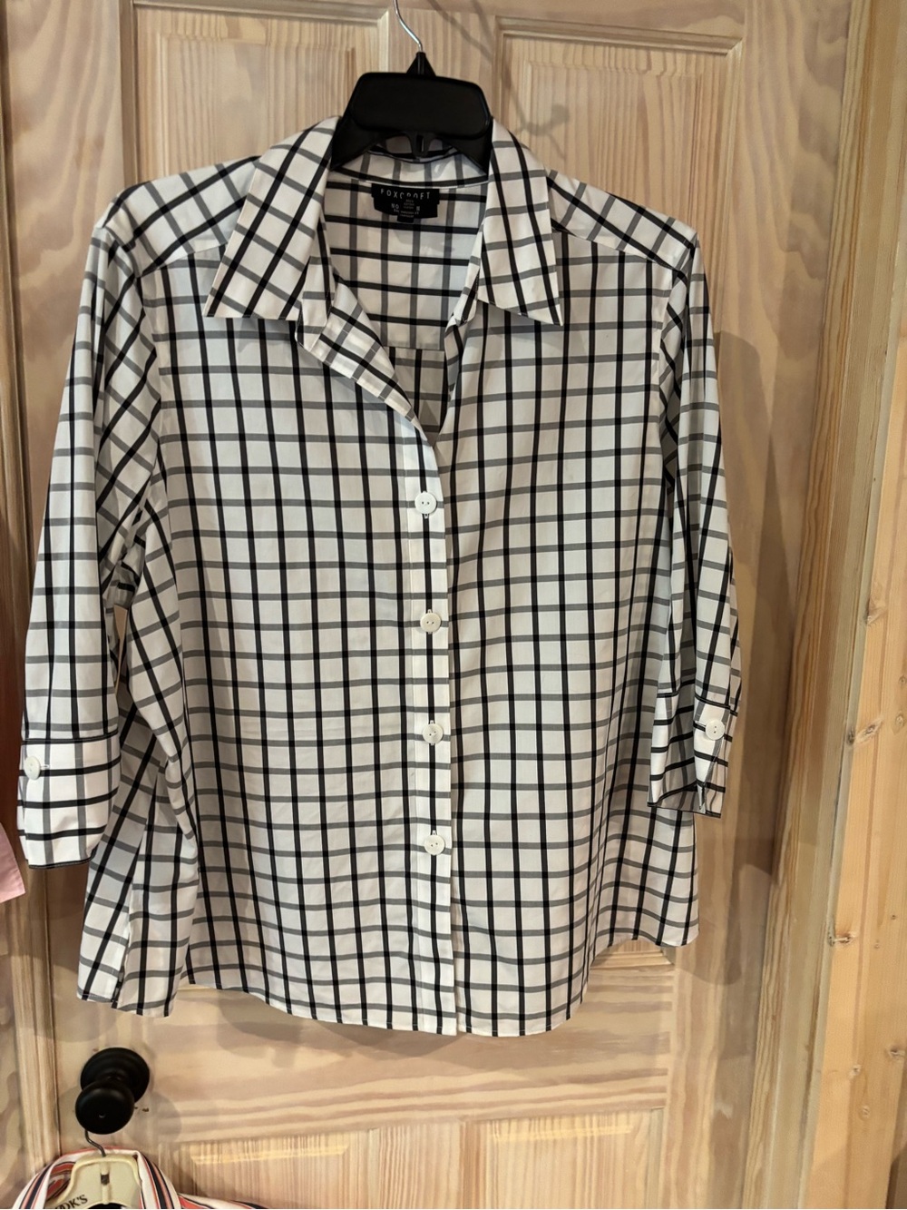 Foxcroft Black and White Windowpane Button-Down Shirt